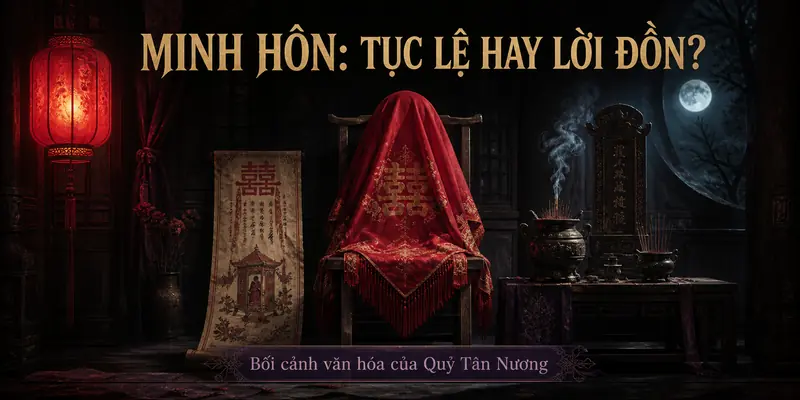 Minh hôn trong không gian từ đường Trung Hoa với khăn voan đỏ và bài vị