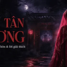 Quỷ Tân Nương trong sân nhà cổ Trung Hoa giữa đèn lồng đỏ và khói sương