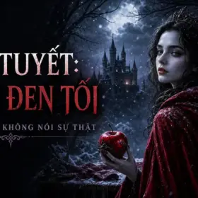 Công chúa Bạch Tuyết trong dị bản Grimm đen tối với quả táo đỏ và chiếc gương nứt